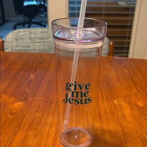 Clear Tumbler with Straw and Text